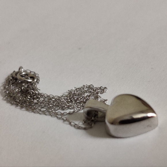Solid 14K White Gold Puffed Heart Necklace - Picture 9 of 12